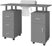 Manicure Table Nail Station with Electric Dust Collector, Nail Desk with Storage Cabinet, 4 Drawers, Wrist Rest and Lockable Wheels, Beauty Salon Workstation for Salons & Home- Grey