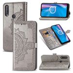 Ranyi for Jitterbug Smart3 / Lively Smart Smartphone Case, Mandala Flower Pattern Leather Wallet Case with Credit Card Holder Kickstand Flip Folio Magnetic Wallet Case for Jitterbug Smart3 -Gray