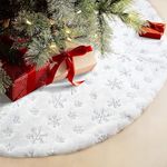 Drezesov Christmas Tree Skirt Tree Blanket, 48inch/122CM Soft Christmas Tree Blanket with Silver Snowflake White Faux Fur Carpet for Christmas Holidays Decoration