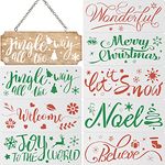 8 Pieces Large Christmas Stencils for Painting on Wood Reusable Easy Paint Sign Stencil Christmas Painting Templates Farmhouse Front Porch Sign Stencils for DIY Art Crafts Decor,14.2 x 5.5 inches