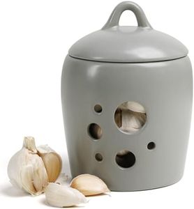 BosilunLife Ceramic Garlic Keeper - Garlic Storage Container with Lid Grey Garlic Jar for Kitchen Garlic Holder Countertop to Keep Your Garlic Cloves Fresh Longer