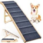 𝟮𝟬𝟮𝟰 𝐔𝐩𝐠𝐫𝐚𝐝𝐞𝐝 Dog Ramp for Bed, 64" Long Foldable Pet Ramp for Small Large Dogs Cats, Dog Ramps for High Beds Car, High Traction with Platform 6 Adjustable Heights 24" to 30" Up to 220LBS