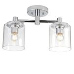 Yosoan Industrial Edison Glass Ceiling Lights, 2 Glass Pendant Light Fitting, Loft Bar Flush Mount Hanging Lights (Chrome)