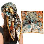 PALAY® Women Neck Scarf 35 Inches Square Silk Scarf Luxury Silk-touch Head Scarf Neck Scarf Elegant Floral Square Scarf Head Wrap Hair Wrap Fashion Women Scarf Gift for Women