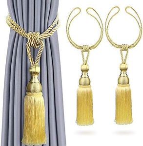 Rayong 2Pcs Premium Tassel Curtains Tie Backs Curtain Tiebacks Tassel, Antique Tassels Holdbacks Living Tassel Ball Rope for Home Decor (Gold)