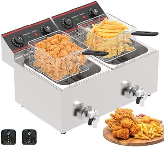 Cobuy 16L Electric Deep Fryer, Commercial Deep Fryer with Double Basket, Independent Control Electric Fryer for Restaurant,2500W+2500W | Oil Valve | Two Adapters