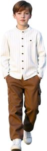 xueteox Boys Clothes Dark Brown Pocket Minimalist Top & Solid-Color Trousers Casual Outdoor Fashion Set,8-12 Years (US, Age, 11 Years, Brown and White)
