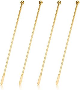 4Pcs Stainless Steel Stirrers Stir Cocktail Drink Swizzle Stick, 7.5'' Beverage Stirrers Metal with Small Rectangular Paddles, Reusable Stir Sticks for Coffee Bar Chocolate Milk (Gold)