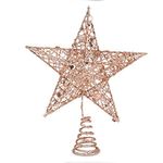 Gukasxi Glittered Christmas Tree Topper 20cm Christmas Tree Star Metal Wire Star Treetop Xmas Tree Topper Star Hollow Rose Golden Glitter Star for Festive Christmas Tree Home Decoration Party Favor