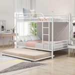 Smake mart Metal Bunk Bed with Trundle, Twin Over Twin Bunk Beds Frame with Ladders Heavy Duty bunkbed for Junior/Adults, Safety Full-Length Guardrail Easy to Climb (White)