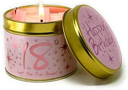 Lily Flame Happy Birthday 18th Scented Candle Tin - A Scented Keepsake of The Big Day with Double Sparkly Label - Cruelty Free and Vegan Friendly