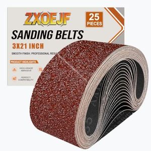ZXOEJF 3 x 21 Inch Sanding Belts, 25 Pcs Assorted Grits(40/80/120/180/240)