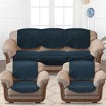 Cloth Fusion Italian Velvet Sofa Cover 5 Seater | Embossed Floral Sofa Cover 3 Seater and 2 Seater |10 Piece (3+1+1), Blue