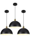 PINDODO Industrial Pendant Lights 11.8" Black Dome Pendant Lighting for Kitchen Island,Vintage Farmhouse Hanging Lamp for Dining Room Entryway Bar Restaurant 3 Pack