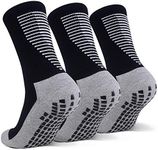 JHM Grip Non Slip Anti Slip Non Skid Slipper Sport Athletic Socks for Men and Women for US shoe sizes 6-12, 3 Pairs Black*, 6-12