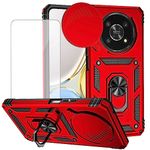 Yodueiv for Honor X9 4G/Honor Magic4 Lite Any-LX1 Case with Tempered Glass Screen Protector and Slide Camera Cover, Magnetic Ring Car Mount Holder Kickstand Protective Cover for Huawei Honor X9 Red