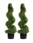 2 Set Artificial Spiral Boxwood Topiary Trees,3 Ft / 90cm Realistic Buxus Decorative Bushes/Shrubs for Outdoor/Indoor, Home, Garden and Office Decor.