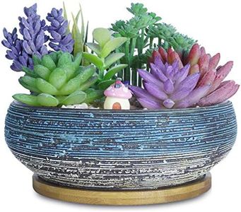 ARTKETTY Succulent Pots, 8 Inch Large Succulent Planters with Drainage Ceramic Bonsai Pot with Tray for Indoor Outdoor Plants Garden Decorative Cactus Flower Plant Container Bowl