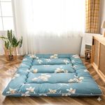 MAXYOYO Japanese Floor Futon Mattress, Thicken Tatami Mat Sleeping Pad Foldable Roll Up Mattress Dormitory Mattress Pad Floor Lounger Pillow Bed (Blue Flower, Single)