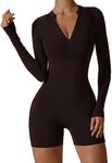 Women's Lightweight Yoga Rompers Workout One Piece Sports Exercise Jumpsuit Gym Tummy Control Unitard Rompers for Fitness Running Dark Brown L