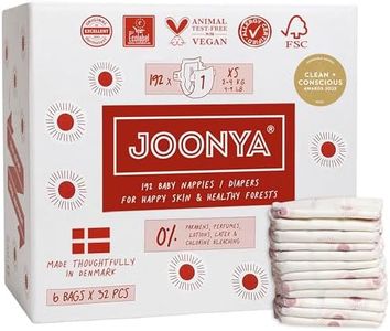 Joonya Baby Diapers, Size 1 XS (4-9 lb) - 6 Bags of 32 (192) - New Range - NonToxic, Eco-Friendly, Ultra Slim, Overnight Use - Made in Denmark
