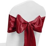 Pack of 10 Satin Chair Sash WIDER FULLER BOWS Chair Sashes Bow Back Tie Ribbon Wedding Banquet Decoration (Burgundy)