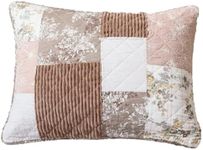 DaDa Bedding Vintage Floral Patchwork Pillow Sham Cover - Soft Muted Pastel Colors Cotton Farmhouse Patches with Zipper - Dusty Rose Taupe Tan Beige & Chocolate Brown - King Size 20" x 36" - 1-Piece