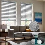 Yoolax Motorized Zebra Blinds Remote Control Custom Horizontal Window Blind, Light Filtering Day and Night Dual Layer Sheer Smart Blinds Works with Alexa(70% V-Jungle Light Grey)