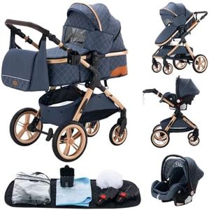 GLOKID Poussettes 3 en 1 Citadines Poussettes Combinées Poussette Tricycle Baby Walker Poussette Haute Paysage Poussettes Pliantes Trolley Bébé Landau pour 0-36 (XX1 Bleu)