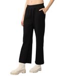 Alan Jones Clothing Women's Solid Stretch Waffle Straight Pants (Black_L)