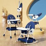 StarAndDaisy Baby High Chair With Portable Rocking Feature,Five Point Safety Belt/Kids Dinning Chair For 6 Months-5 Years With Detachable Food Tray & Wheels,Height & Seat Adjustable (Royal Navy Blue)