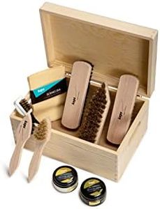 Complete Shoe Clean and Care Kit, 9 Piece Shoe Care Set for Leather Boots and Shoes, Footwear Cleaning Kit with Wooden Gift Box by Kaps