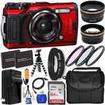 Olympus TG-6 Digital Camera (Red #V104210RU000) 15PC Accessory Bundle: Includes – 2x Seller Replacement Battery + SanDisk Ultra 32GB Class 10 SDHC UHS-I Memory Card + Floating Strap + Flexible Gripster Tripod + MORE