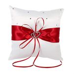 Wedding Ring Cushion Holder, 7.8 x 7.8inch Lovely Bud Ring Bearer Pillows Wedding Pocket Ring Cushion Bearer Bowknot Decor(Red)