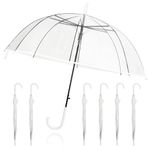 6pcs Clear Umbrellas Wedding, 46in Large Canopy Transparent Stick Umbrella Auto Open with J-Hook Handle Fashion Dome Bubble Umbrellas for Rain Outdoor Wedding Style (White)