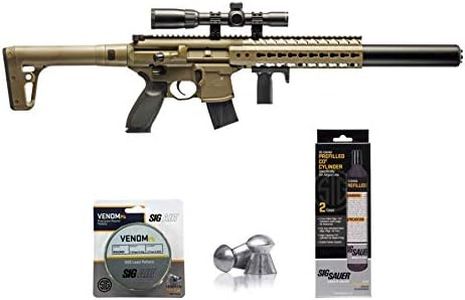 SIG Sauer MCX .177 Cal CO2 Powered Advanced Air Rifle with CO2 90 Gram (2 Pack) and 500 Lead Pellets Bundle (FDE, 1-4x24 Scope)