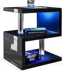 High Gloss Side Table with RGB LED Lights 2 Tier Shelf Bedside Table for Bedroom and Living Room Modern Side Table for Small Spaces End Table with Nightstand Function for Bedroom Home Furniture Black