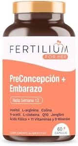 FERTILIUM Vitaminas Mujer Embarazo - Ácido Fólico Preconcepción + Inositol + 11 Vitaminas Prenatales para Fertilidad + 9 Minerales + Q10 para Donna PregnaPlus - 60 Cápsulas
