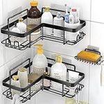 MOFOROCO 3-Pack Shower Caddy Corner Basket Shelf with Soap Holder, No Drilling Traceless Adhesive Shower Wall Shelves, Black Bathroom Shower Storage Organizer（ for 90-Degree Right-Angle Walls）