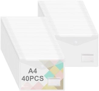 Agoer Cierre de velcro para documentos A4, 40 unidades, carpeta A4, transparente, DIN A4, con papel de etiquetas para organizar documentos, documentos A4, para escuela, hogar, oficina