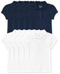 The Children's Place Girls' Uniform Ruffle Pique Polo, Tidal/White- 10 Pack, 7-8