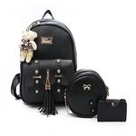 Alice Girls 3-PCS Fashion Cute Mini Leather Backpack sling & pouch set for Women (black)