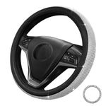 Pahajim Car Steering Wheel Covers with Sparkly Diamond,Glitter Diamante Steering Wheel Cover Bling Car Accessories for Women Ladies (black-white)