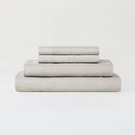 Sijo Premium Stone Washed 100% French Linen Bed Sheet Set 4 Piece, 2 Pillowcases, 1 Fitted and 1 Flat, Small Batch Sourced from Normandy, Breathable and Durable (Fog, Queen - Complete 4 Piece)