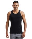 Jockey FP04 Men's Super Combed Cotton Rib Round Neck Sleeveless Vest with Extended Length for Easy Tuck_Black & Neon Blue_L