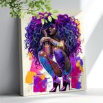 African American Wall Art Graffiti Black Girl Portrait Magic Purple Pictures Canvas Wall Decor Gift For Black Women Abstract Colorful African Woman Painting Framed Artwork For Bathroom Living Room