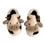 GGOOB Women's Kawaii Slipper, Cotton Animal Print Slippers for Female, Plush Cow House Slippers in 3 Sizes, Black, 9-10