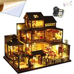 WonDerfulC DIY Japanese-style Villa Scene Architectural Model Cherry Blossoms Garden Assembled Toy House Music House Kit with Dust Cover 3D Dollhouse Creative Gift