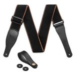 Guitar Strap 100% Soft Cotton & Artificial Leather Ends Guitar Shoulder Strap With Guitar Strap Lock and Button Headstock Adaptor