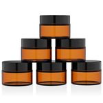 HOTUT 6 Pcs 50ml Amber Glass Jars, Brown Glass Cosmetic Tinted Jars, Empty Cosmetic Containers with Inner Liners and Black Lids for Lotions Cream Ointments Travel Makeup Beauty Storage